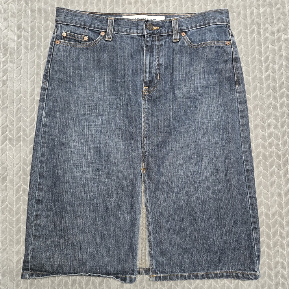 Vintage Gap‎ Jeans Skirt Womens 10 Blue Denim Front Slit Knee Length Midi Y2K